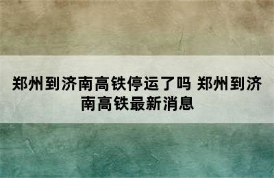 郑州到济南高铁停运了吗 郑州到济南高铁最新消息